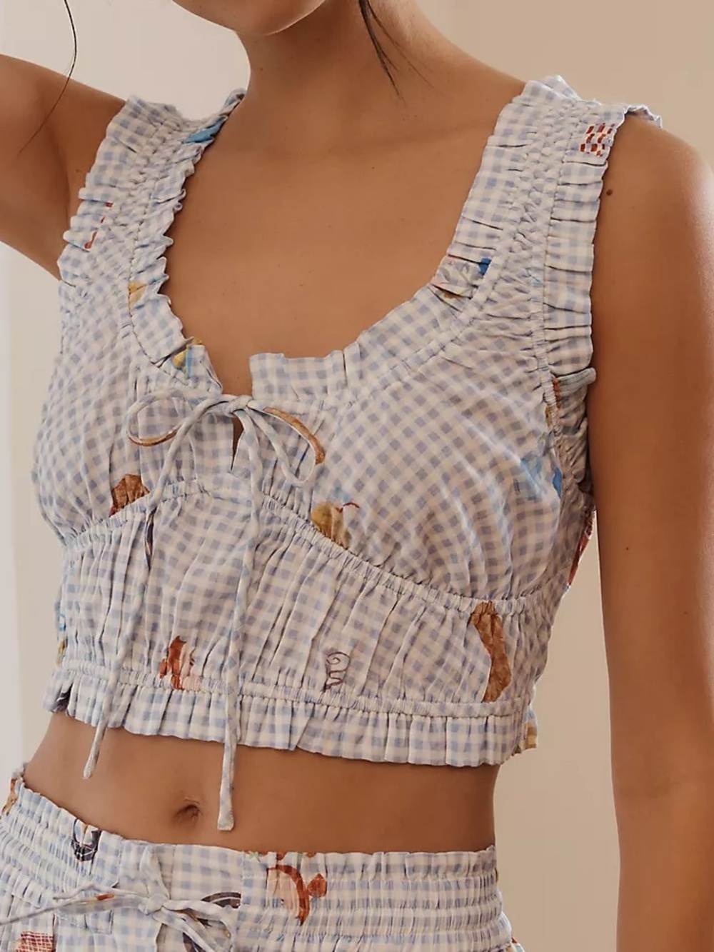 Atelier Mave Berry Aktuglu Anthropologie Ruched Scoop Neck Crop Tank Gingham S